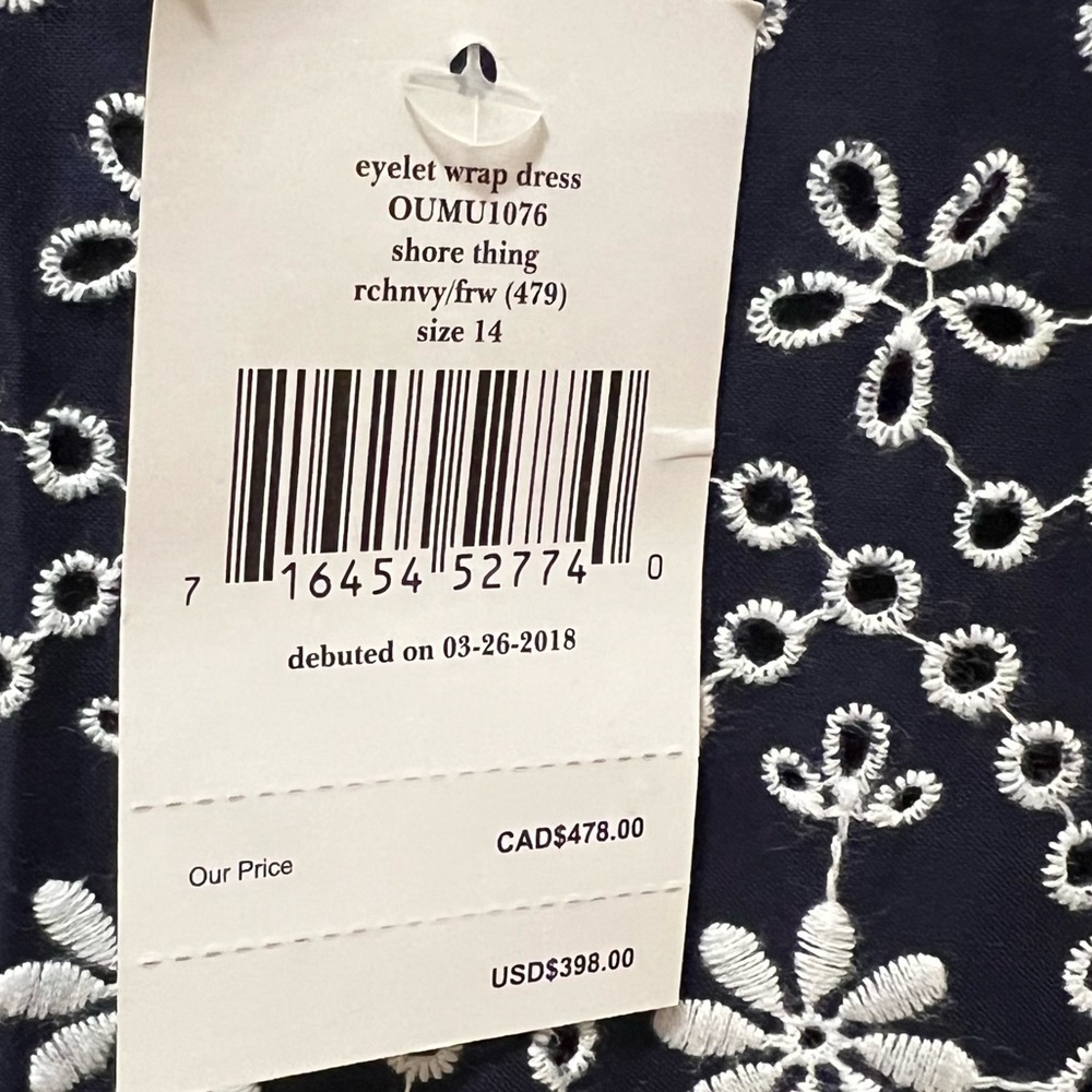 Kate Spade Shore Thing Eyelet Wrap Dress navy & white ruffles 14 NWT - Picture 7 of 11